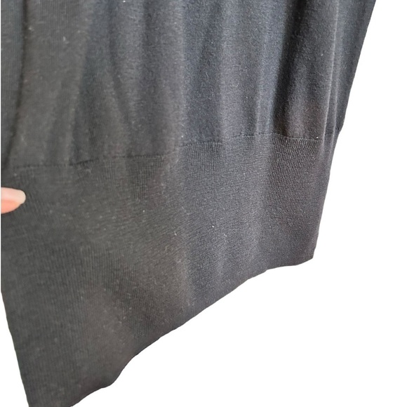 Skaist Taylor Black Wool Sweater Dress Plunge Back Leather Trim Size Large - Picture 4 of 12